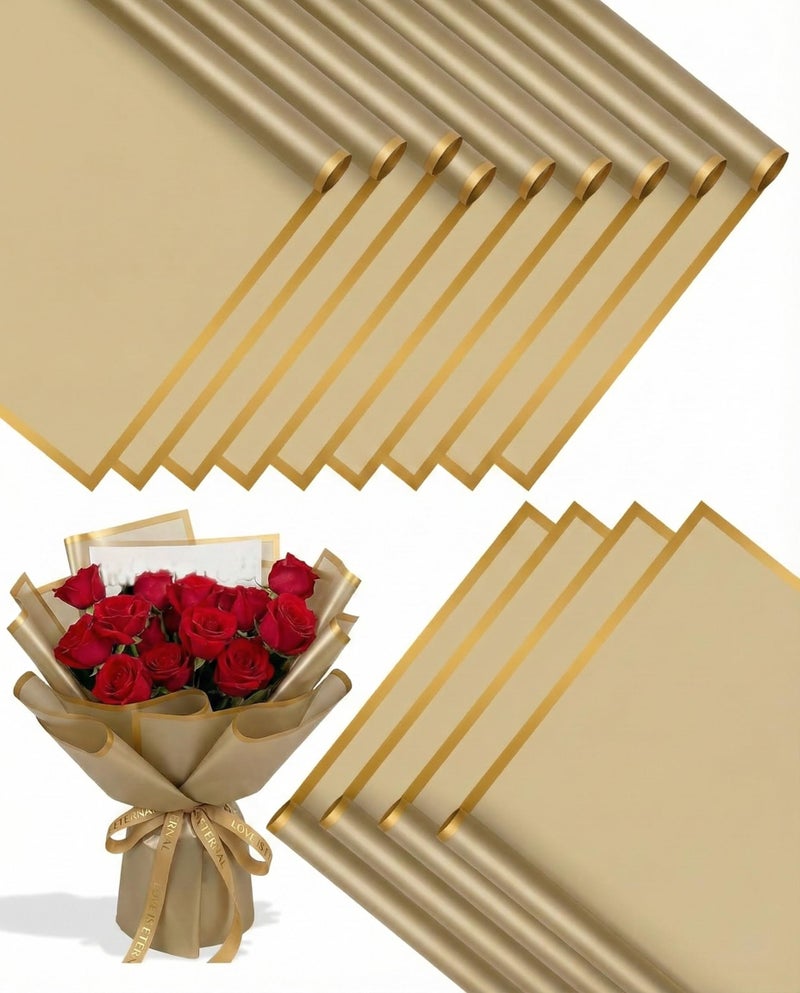 BBJ WRAPS Frosted Flower Wrapping Paper White Lines Gift Packaging Florist Bouquet Supplies 20 Sheets (Gold) - Image 1